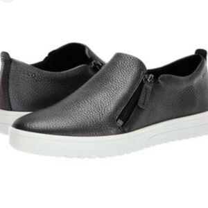 ECCO FARA ZIP leather black dark silver Sneakers shoes 40 9.5 10